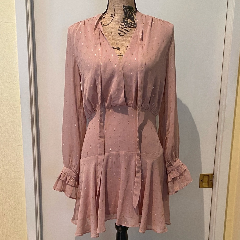 TJD x Revolve Pink Chiffon Long Sleeve Dress